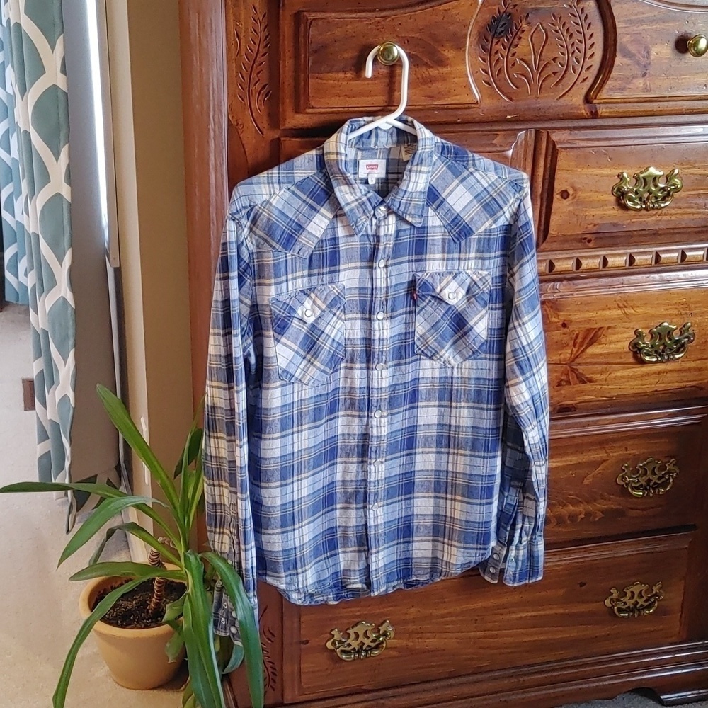 🌻Women's Levis Plaid Western Pearl Snap Button Down Shirt